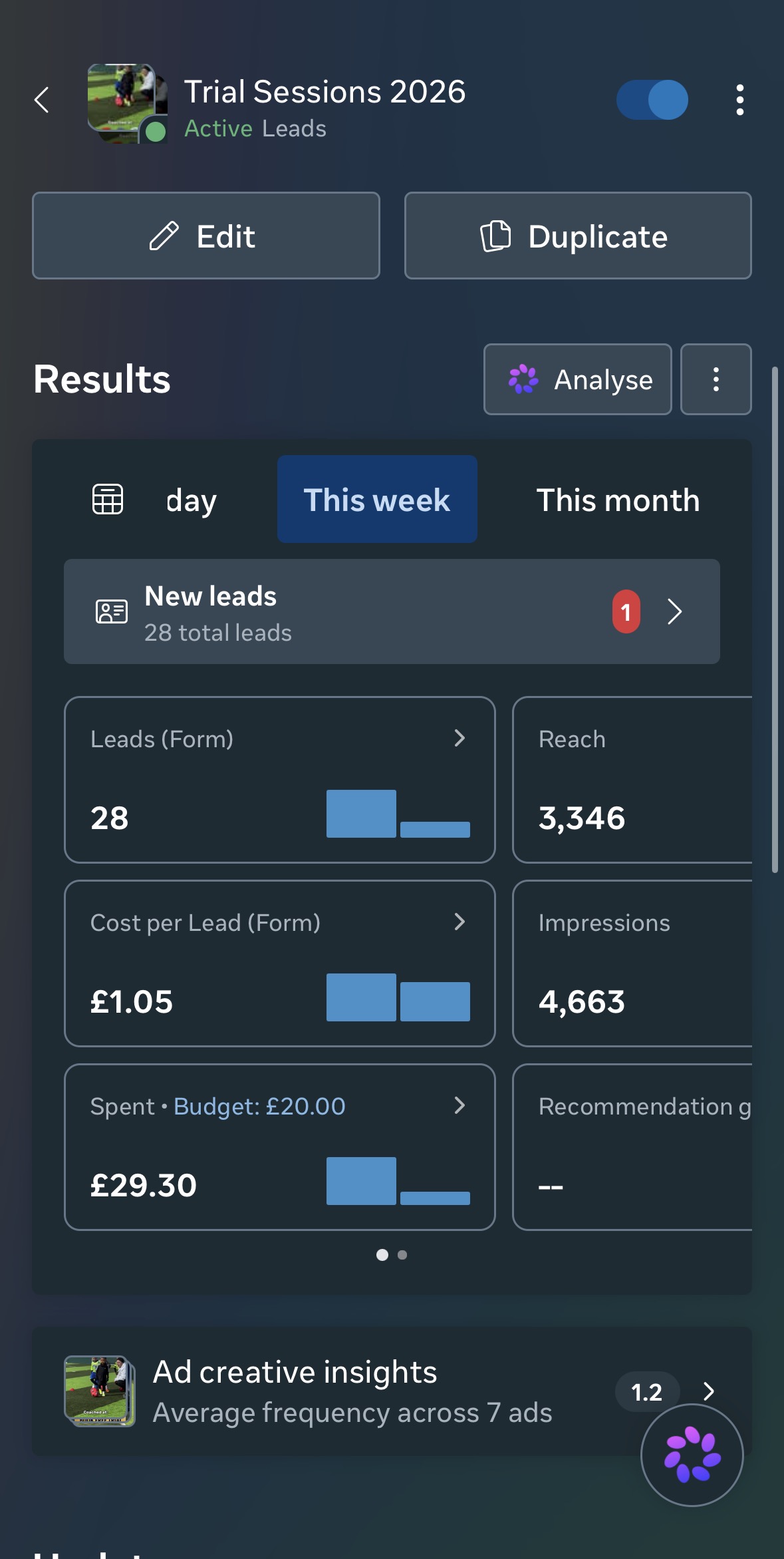 28 leads in less than 24hrs starting ads