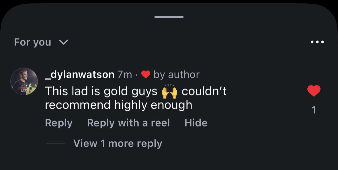 SCA testimonial in IG comment