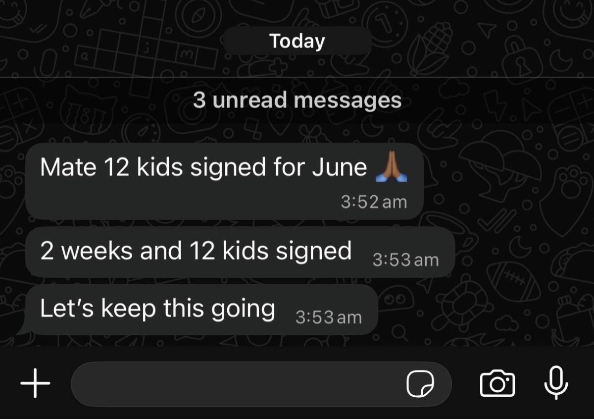 12 kids signed in 2 weeks