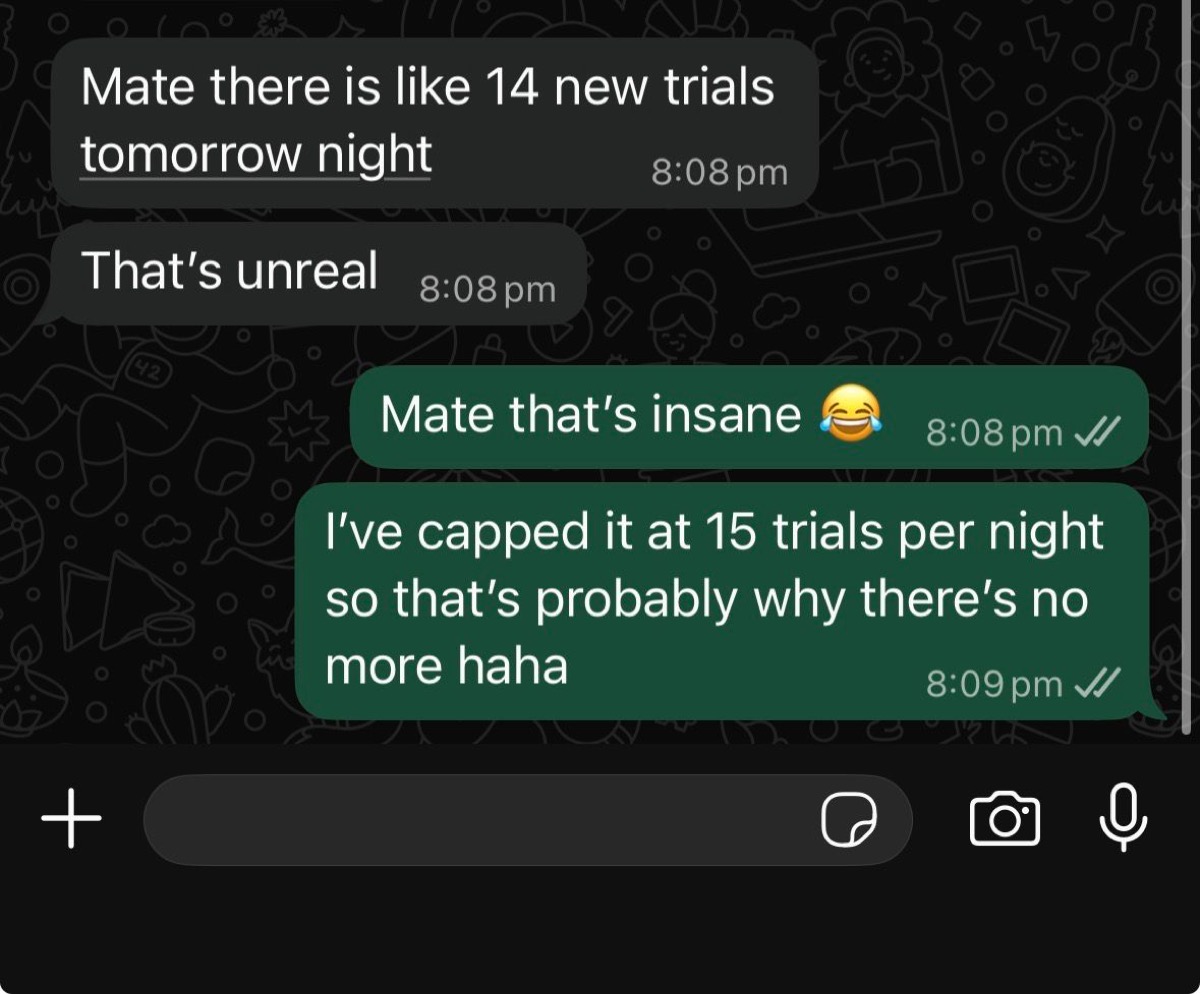 14 trials booked in one day
